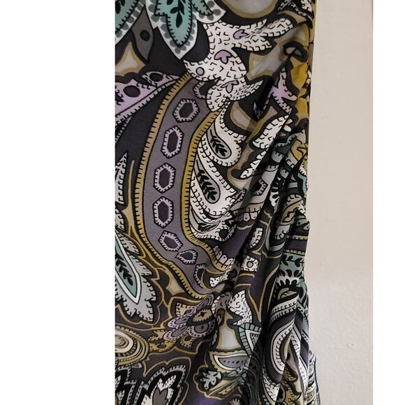 Carmen Carmen Marc Valvo Faux Wrap V-Neck Paisley Print Dress Small - Picture 6 of 9
